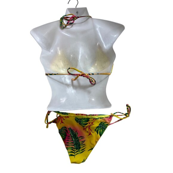 Sexy Yellow‎ Pink Tropical Print Bikini Swimwear Large Eighties Y2K Miami Beach - Picture 2 of 4